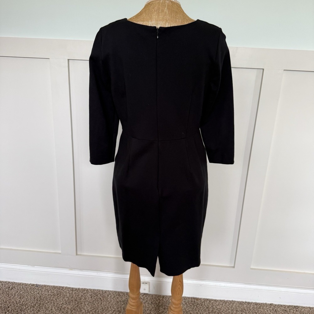 Lands' End Sheath Dress 12P Black Career Minimalist Capsule Scuba 3/4 Sleeve - Picture 6 of 10